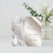 Elegant Wedding Damask Cream White Champagne Einladung (Stehend Vorderseite)