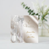 Elegant Wedding Damask Cream White Champagne Einladung (Stehend Vorderseite)