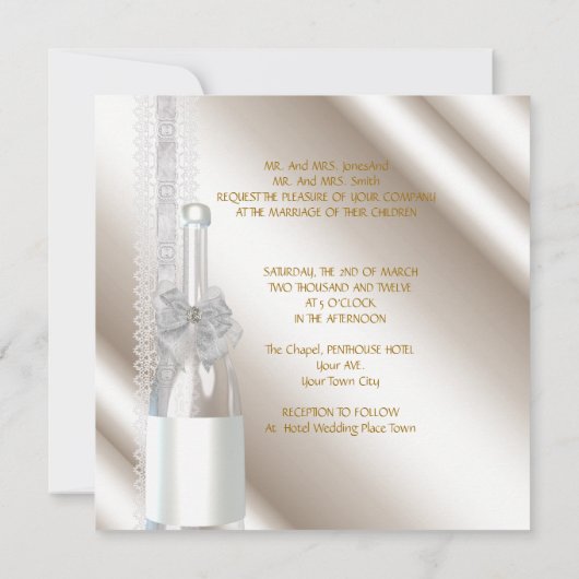 Elegant Wedding Damask Cream White Champagne Einladung (Rückseite)