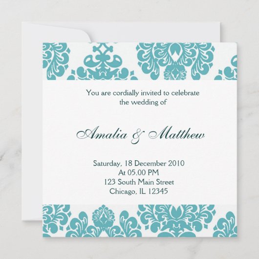 Elegant Wedding Damask Einladung (Vorderseite)