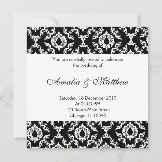 Elegant Wedding Damask Einladung (Vorderseite)