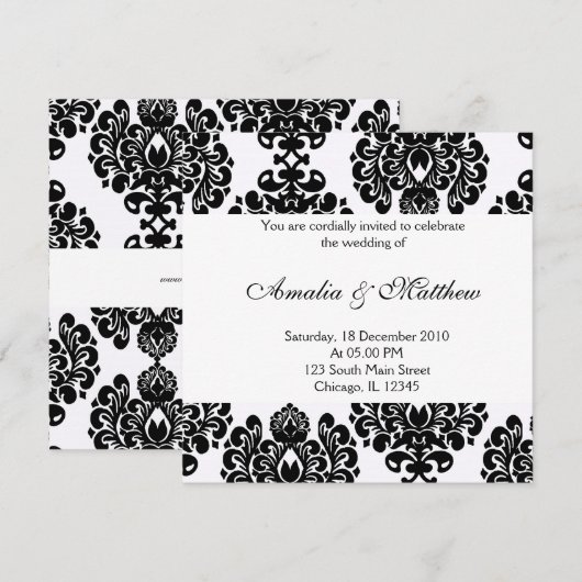 Elegant Wedding Damask Einladung (Vorne/Hinten)
