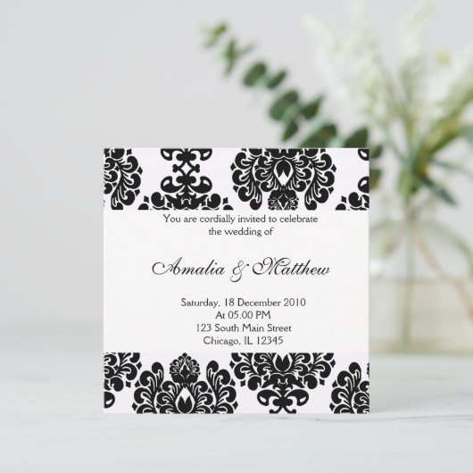 Elegant Wedding Damask Einladung (Stehend Vorderseite)
