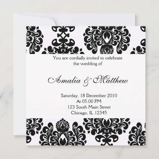 Elegant Wedding Damask Einladung (Vorderseite)