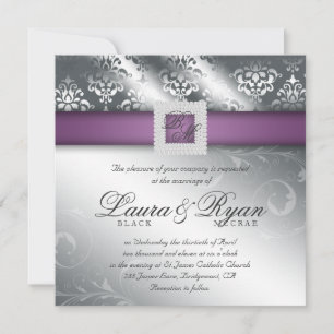 Elegant Wedding Damask Jewel Lila Silver Einladung