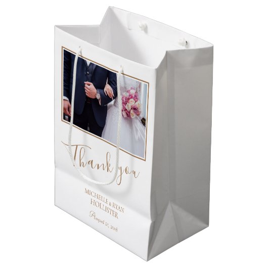 Elegant Wedding Danke Foto Mittlere Geschenktüte (Vorderseite Schrägansicht)