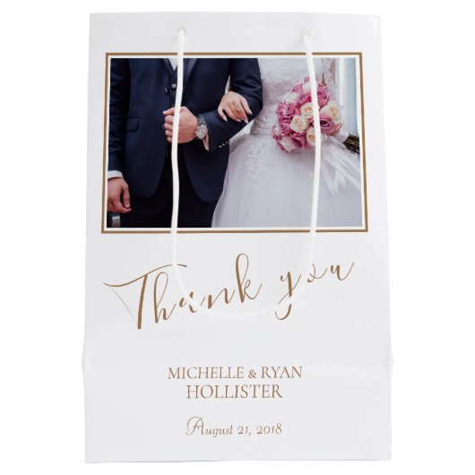 Elegant Wedding Danke Foto Mittlere Geschenktüte (Rückseite)
