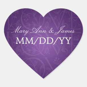 Elegant Wedding Date Liebe Blühe Lila Herz-Aufkleber