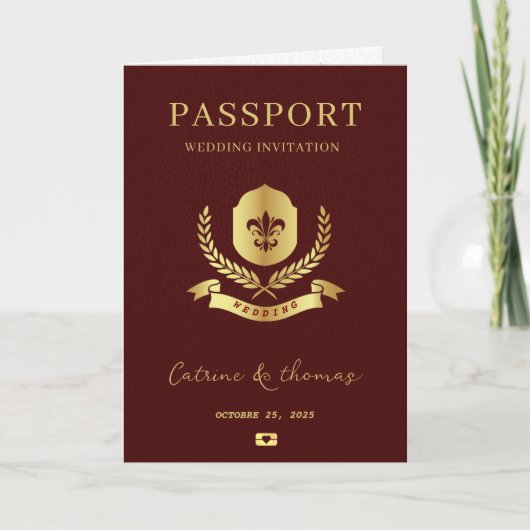 Elegant Wedding Destination Passport World Map  Einladung (Vorderseite)