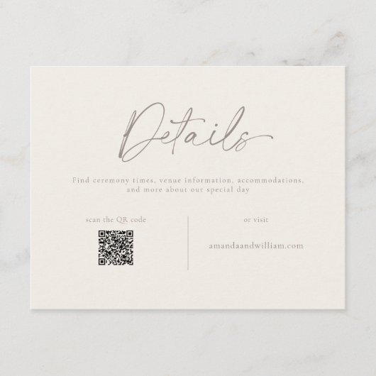 Elegant Wedding Details Card with QR Code Einladung (Vorderseite)