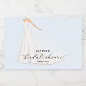 Elegant Wedding Dress Bridal Shower Blue Mini Schaumweinetikett (Einzelnes Label)