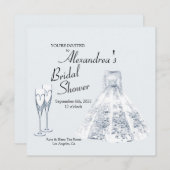 Elegant Wedding Dress Champaign Flute Bridal Einladung (Vorne/Hinten)