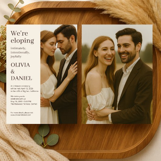 Elegant Wedding Elopement Minimalist Photo  Einladung