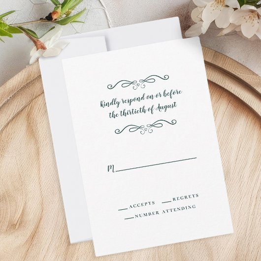 Elegant Wedding Emerald Green Classic Minimalistis RSVP Karte