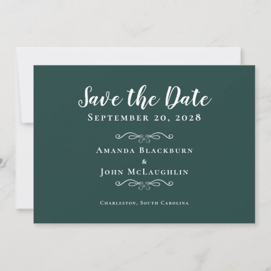 Elegant Wedding Emerald Green Romantic Calligraphy Save The Date (Vorderseite)