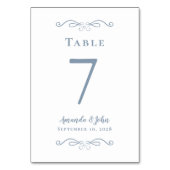 Elegant Wedding Empfang Calligraphy Dusty Blue Tischnummer (Vorderseite)