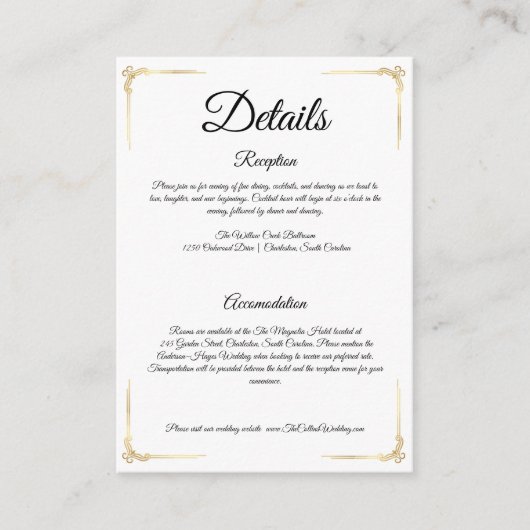 Elegant Wedding Enclosure Card Gold Details Insert (Vorderseite)