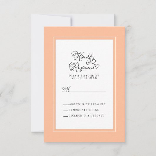 Elegant Wedding Enclosure Trendy Peach & White RSVP Karte (Vorderseite)