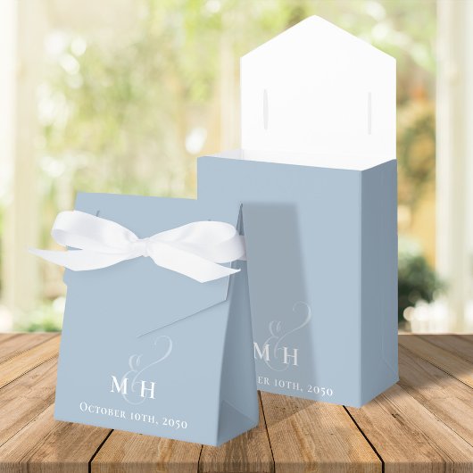 Elegant Wedding Favors Dusty Blue Monogram Geschenkschachtel