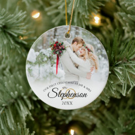 Elegant Wedding First Christmas Mr. und Mrs. 2 Fot Keramik Ornament