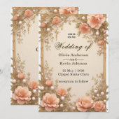 Elegant Wedding Flora Frame With Soft Pink Flowers Einladung (Vorne/Hinten)