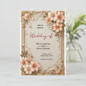 Elegant Wedding Flora Frame With Soft Pink Flowers Einladung (Stehend Vorderseite)
