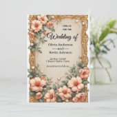 Elegant Wedding Flora Frame With Soft Pink Flowers Einladung (Stehend Vorderseite)