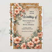 Elegant Wedding Flora Frame With Soft Pink Flowers Einladung (Vorne/Hinten)