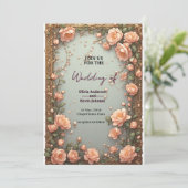 Elegant Wedding Flora Frame With Soft Pink Flowers Einladung (Stehend Vorderseite)