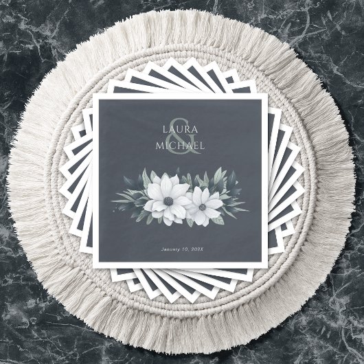 Elegant Wedding Floral Aquamarin Paper Napkin Serviette