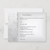 Elegant Wedding Floral Silver White Bow Herz Einladung (Rückseite)