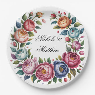 Elegant Wedding Floral Wreath Pappteller