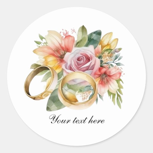 Elegant Wedding flowers and rings customizable Runder Aufkleber (Vorderseite)