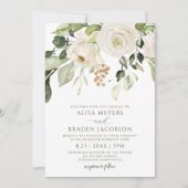 Elegant Wedding Foliage Greenerity Gold White Flor Einladung (Vorderseite)