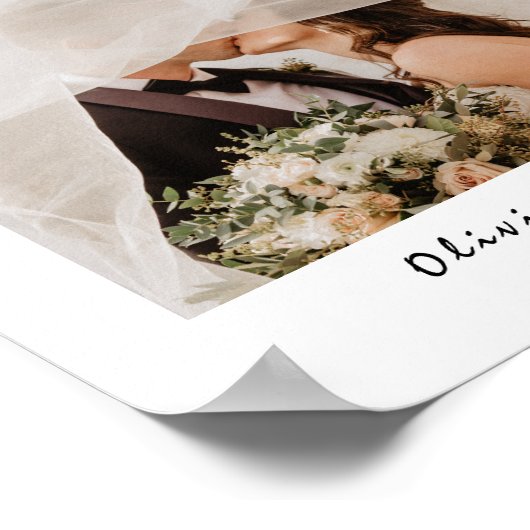 Elegant Wedding FOTO Calligraphy Tischnummer Poster (Ecke)
