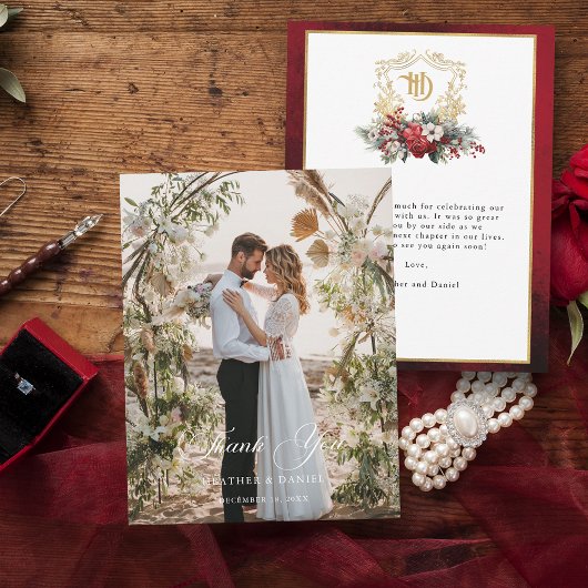 Elegant Wedding Foto Calligraphy Vielen Dank Dankeskarte