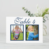 Elegant Wedding Foto Navy Blue Tischnummer (Stehend Vorderseite)