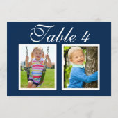 Elegant Wedding Foto Navy Blue Tischnummer (Rückseite)