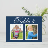 Elegant Wedding Foto Navy Blue Tischnummer (Stehend Vorderseite)
