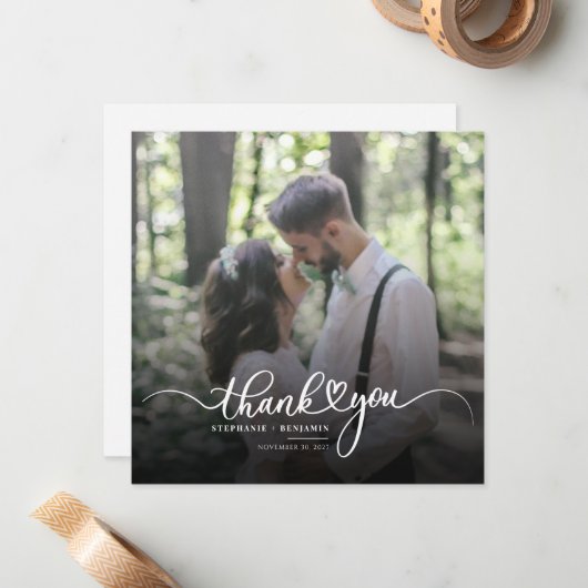 Elegant Wedding Foto Script Vielen Dank Mitteilungskarte (Vorderseite/Rückseite Beispiel)