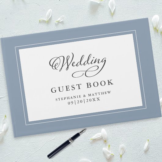 Elegant Wedding Gästebuch Dusty Blue Border