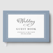 Elegant Wedding Gästebuch Dusty Blue Border (Vorderseite)