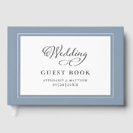Elegant Wedding Gästebuch Dusty Blue Border