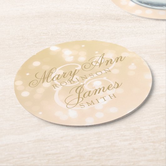 Elegant Wedding Gold Bokeh Sparkle Lights Runder Pappuntersetzer (Angewinkelt)