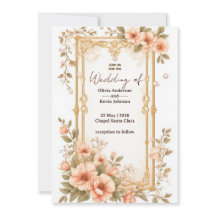 Elegant Wedding Gold Frame With Soft Pink Flowers