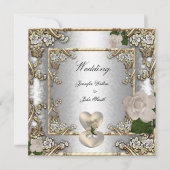 Elegant Wedding Gold Rose Silver White Einladung (Vorderseite)
