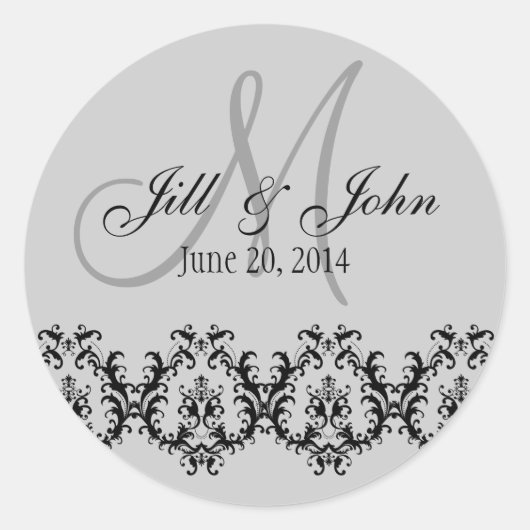 Elegant Wedding Gray Monogram Save the Date Runder Aufkleber (Vorderseite)