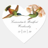 Elegant Wedding Green Hummingbird Blush Pink Herz-Aufkleber (Vorderseite)