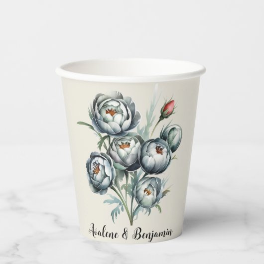 Elegant Wedding Green und Gray Bouquet Pappbecher (Vorderseite)