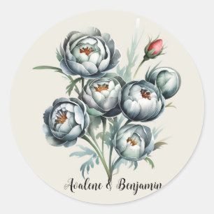 Elegant Wedding Green und Gray Bouquet Runder Aufkleber